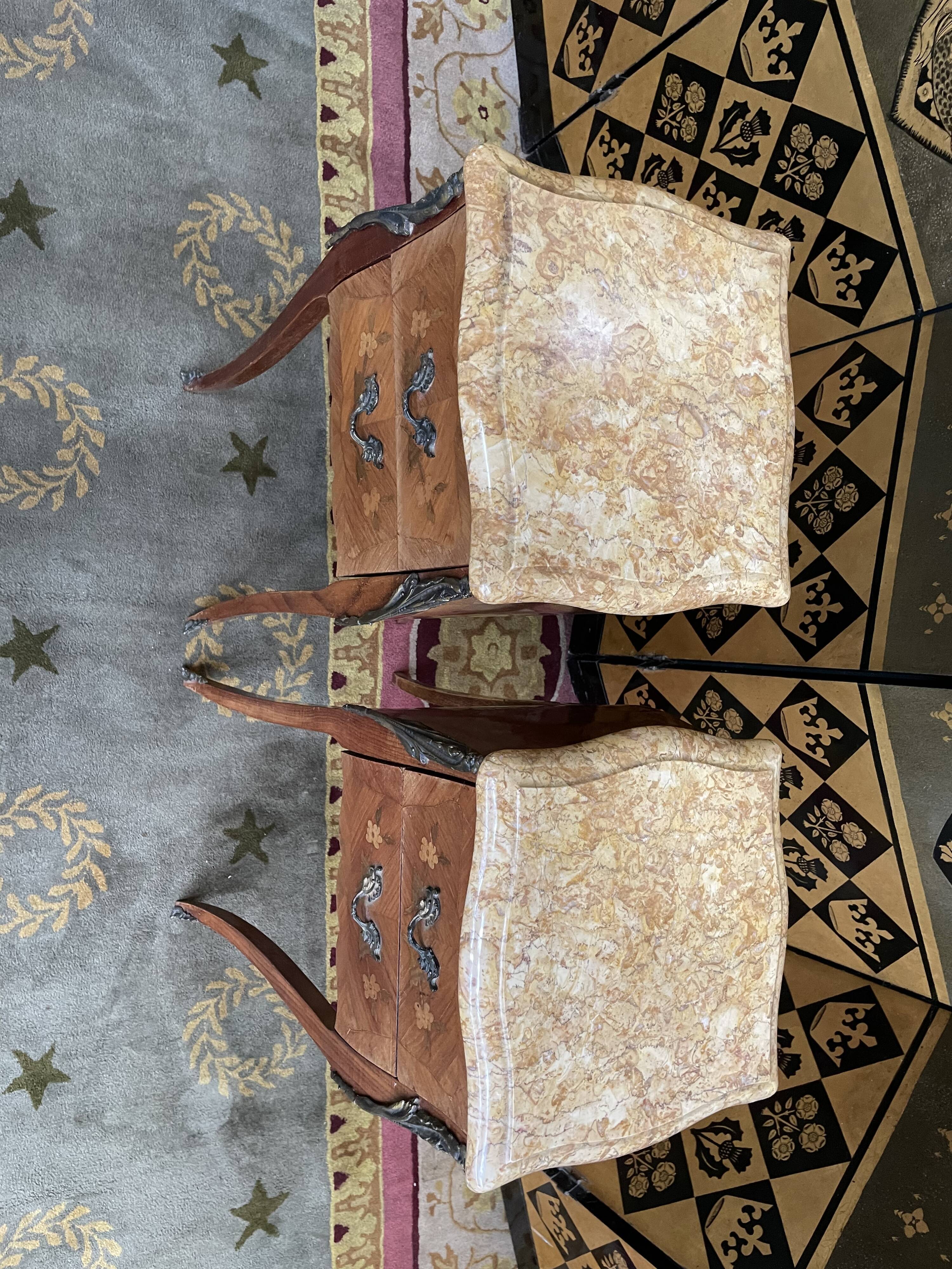 Pair of Louis XV style bedside tables in marquetry