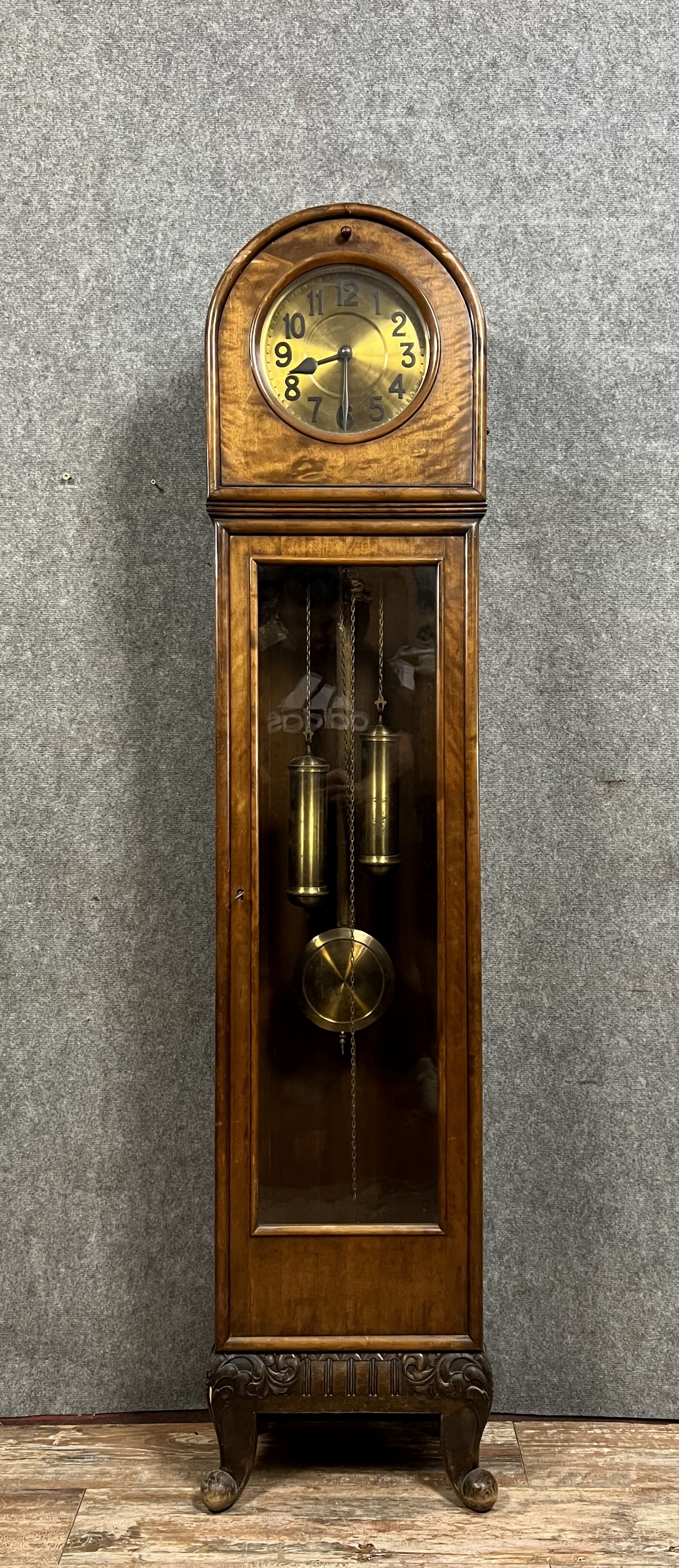 Art Deco parquet clock in amboine magnifying glass circa 1930
