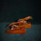 Pair of art deco wooden bookends with greyhounds