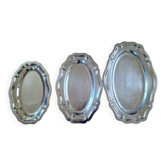 Set of 3 Vintage oval-shaped dishes in Uginox stainless steel, perfect condition