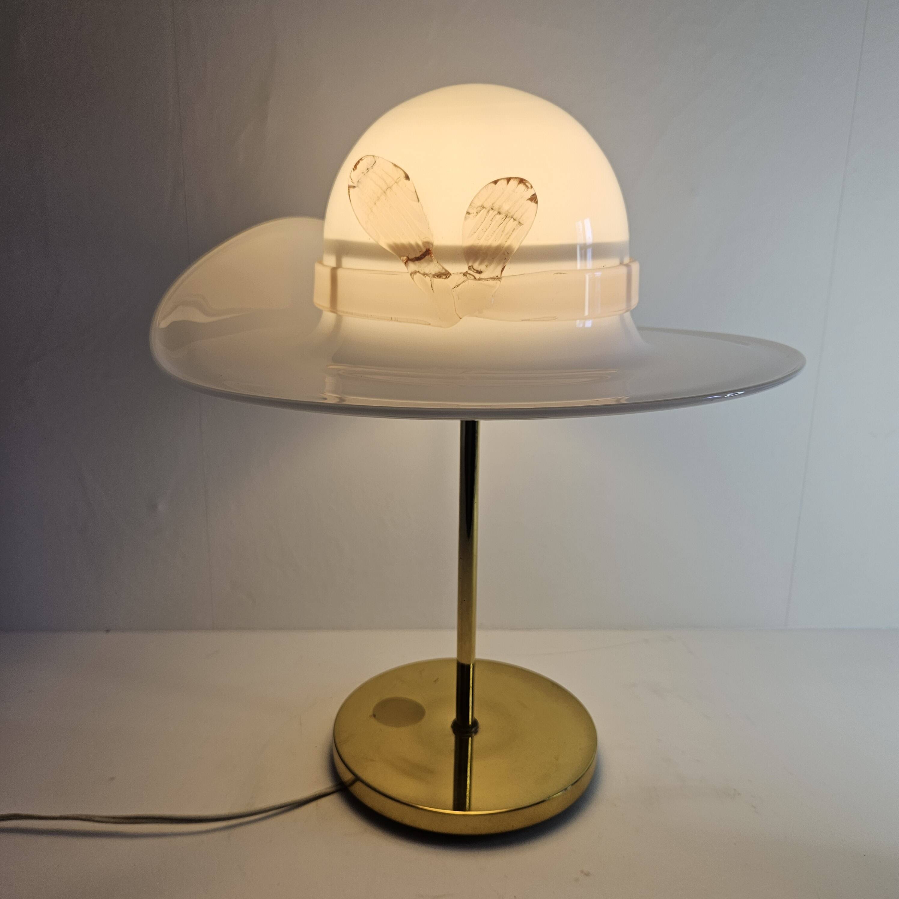 Table Lamp with Brass and Murano Glass, Italy 1970's