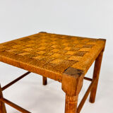 Solid Pine And Rope Stool, 1950s