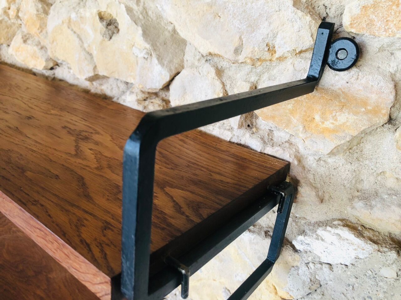 Vintage metal and wood wall shelf, Scandinavian circa 60