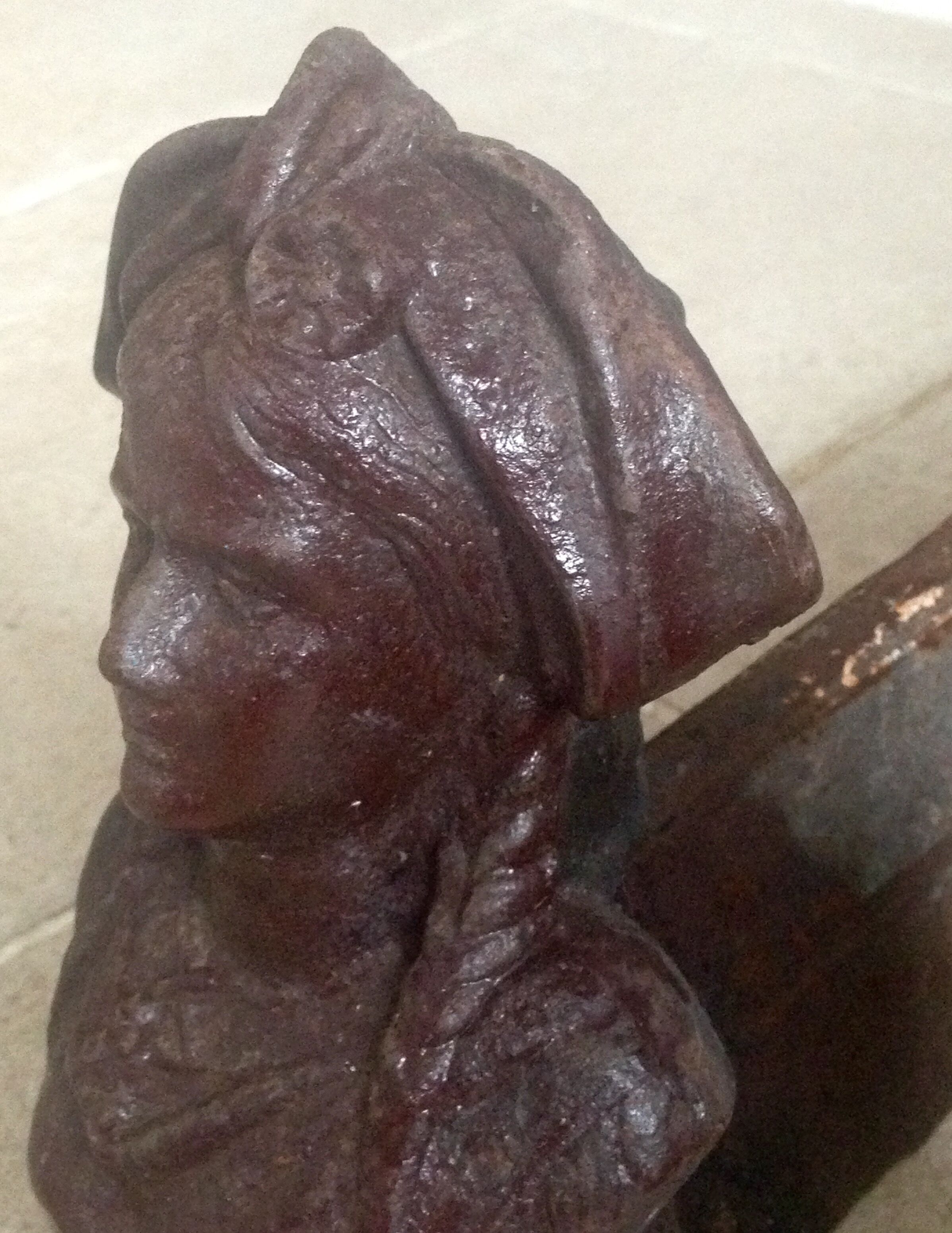 Pair of old andirons, Alsatian busts