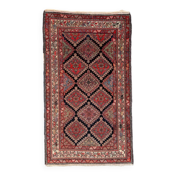 Vintage rug 126x220 cm, medium, tribal oriental carpet navy blue, red 2552