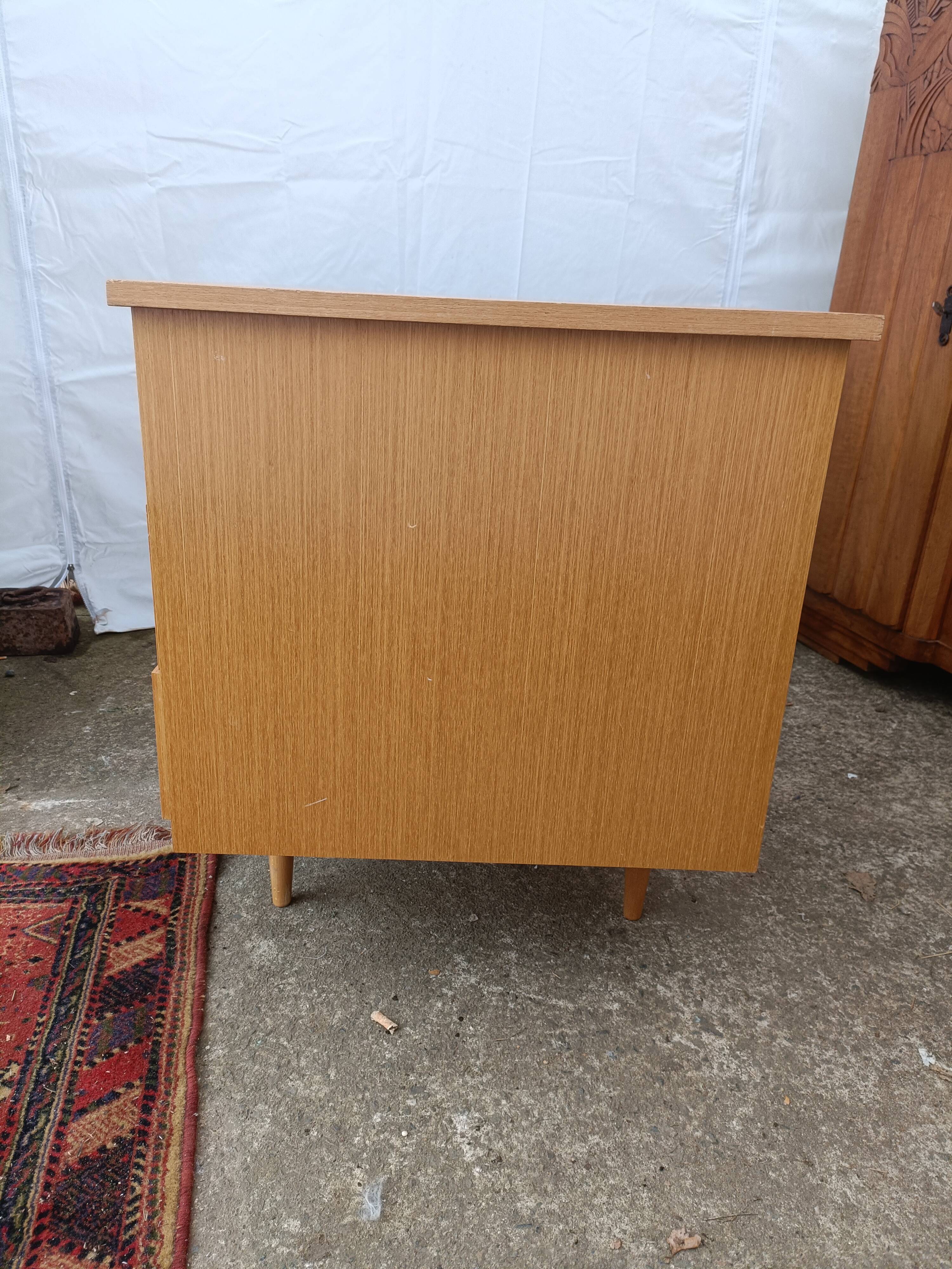 Desk 70s light wood opening to 3 drawers