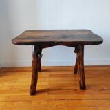 Brutalist popular art coffee table, solid wood, 1950.