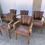 5 bridge armchairs in art deco leather