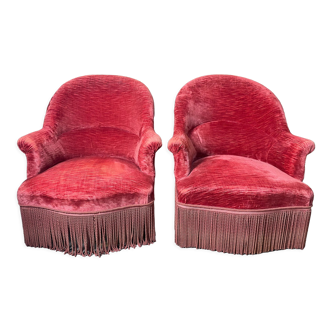 Paire de fauteuils crapaud velours rouge