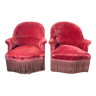 Paire de fauteuils crapaud velours rouge