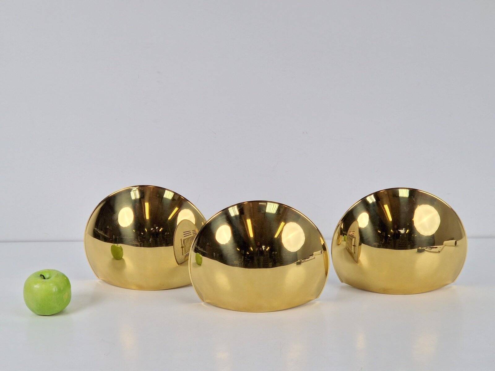 Vintage Half Moon Wall Lamps in Brass, 1980, Set of 3