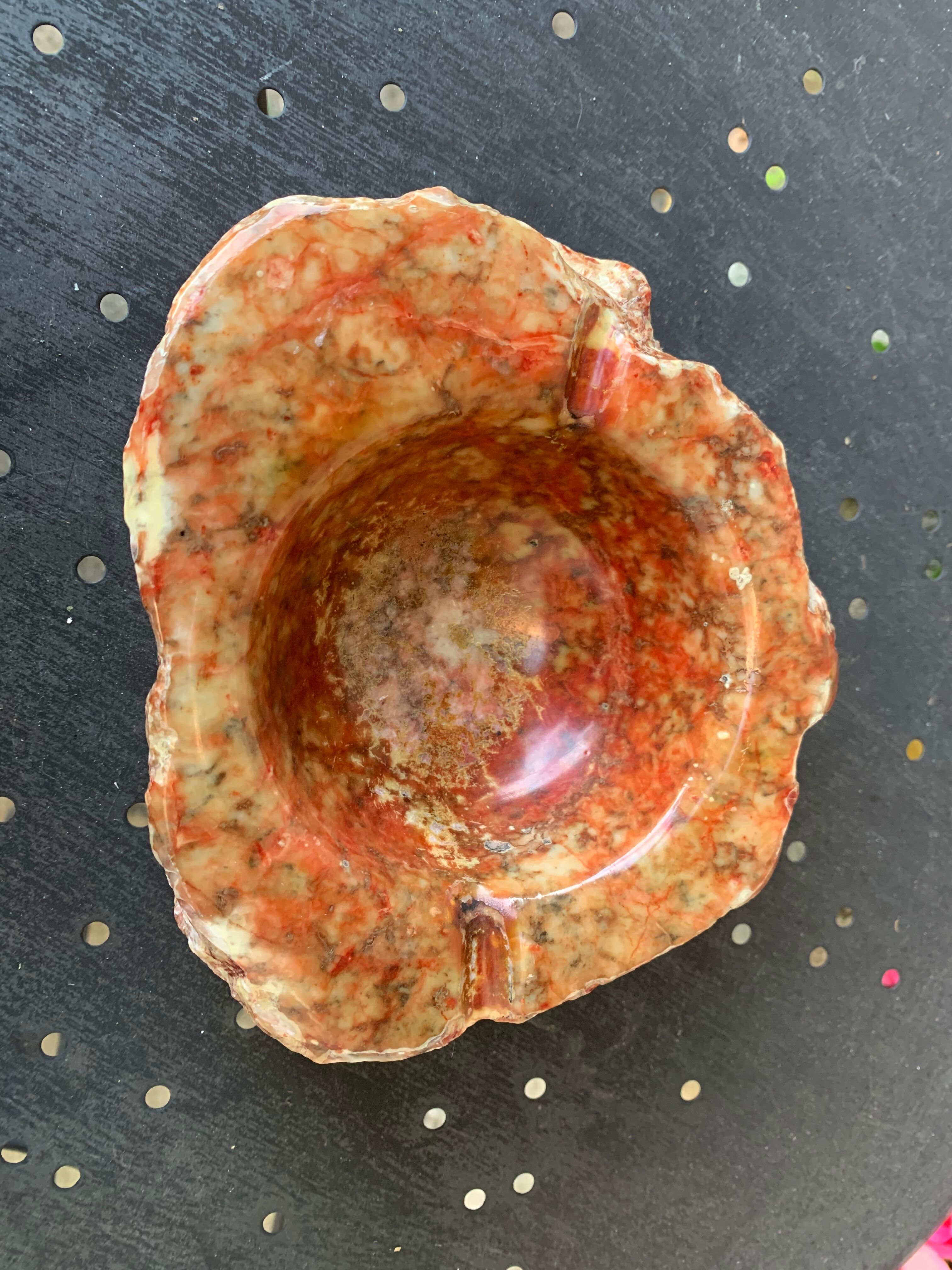 Ashtray in marble stone of vintage cherry color