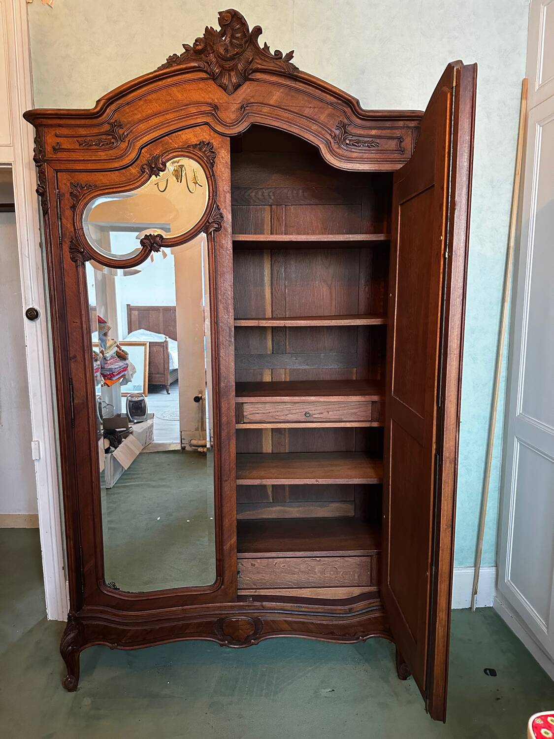 Carved walnut wardrobe – late 19th century Louis XV style