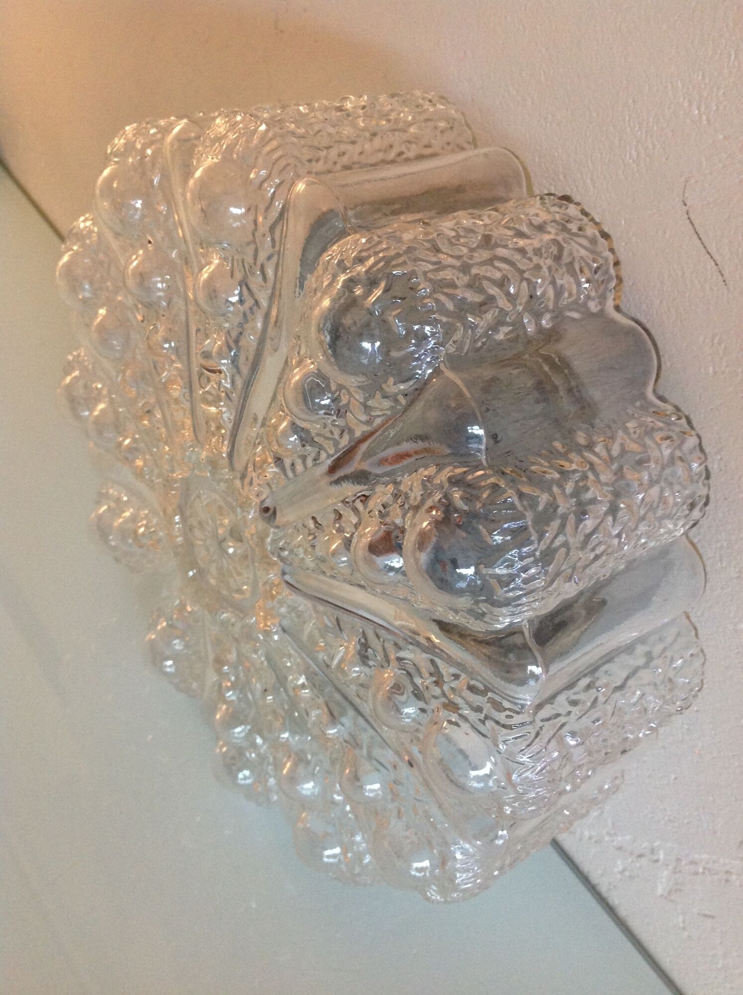 Round ceiling lamp in bubbled glass vintage 60s-70s
