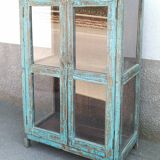 Old blue wooden display case