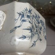 Old faience sugar bowl base with a patinated blue floral pattern from Digoin.