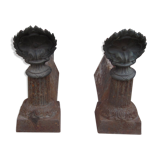 Pair of old cast-iron and bronze chenet