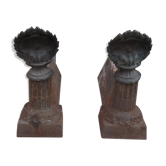 Pair of old cast-iron and bronze chenet