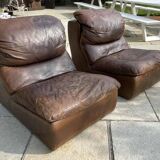 Pair of vintage leather armchairs / fireside chairs / clubs, 1970s
