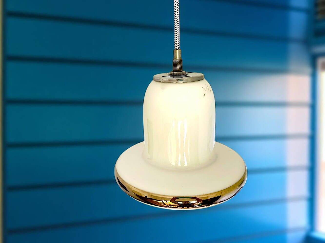 Danish Modern opaline glass hanging lamp