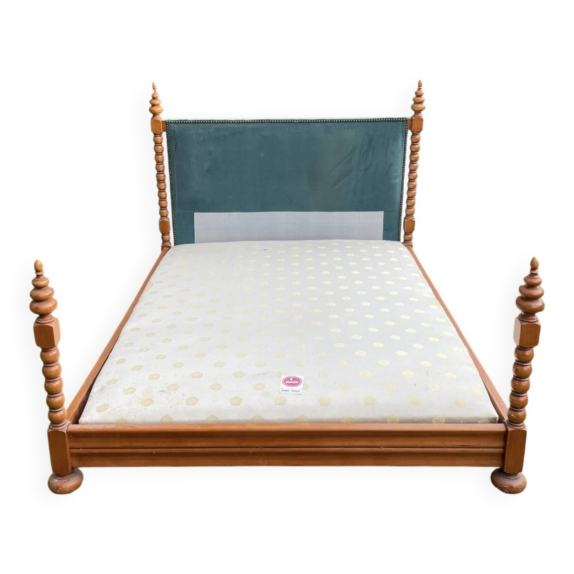 Wooden canopy bed with velvet headboard 190 cm / 140 cm