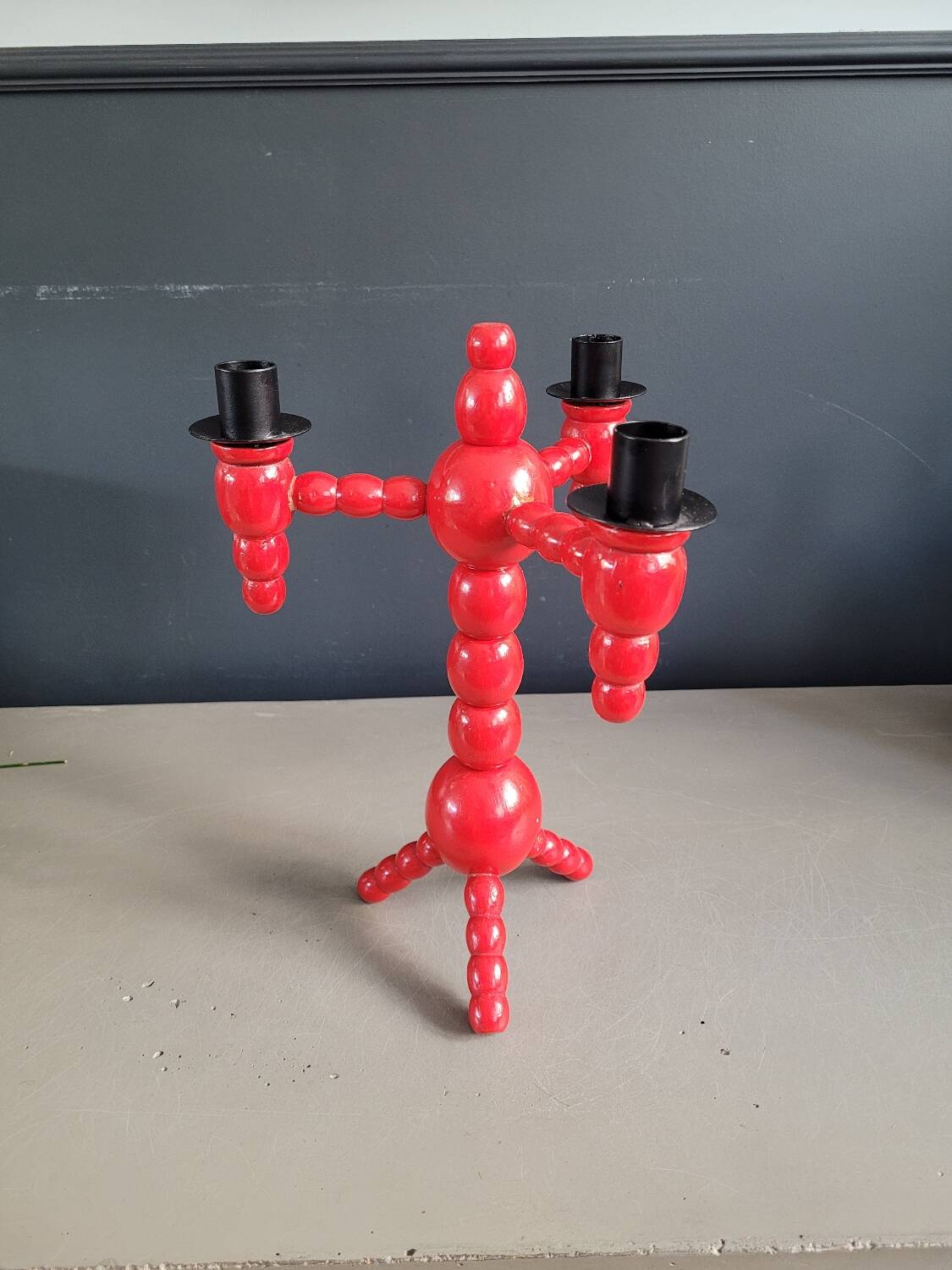 Vintage Scandinavian painted wooden candlestick