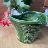 German ceramic pot, green wickerwork effect