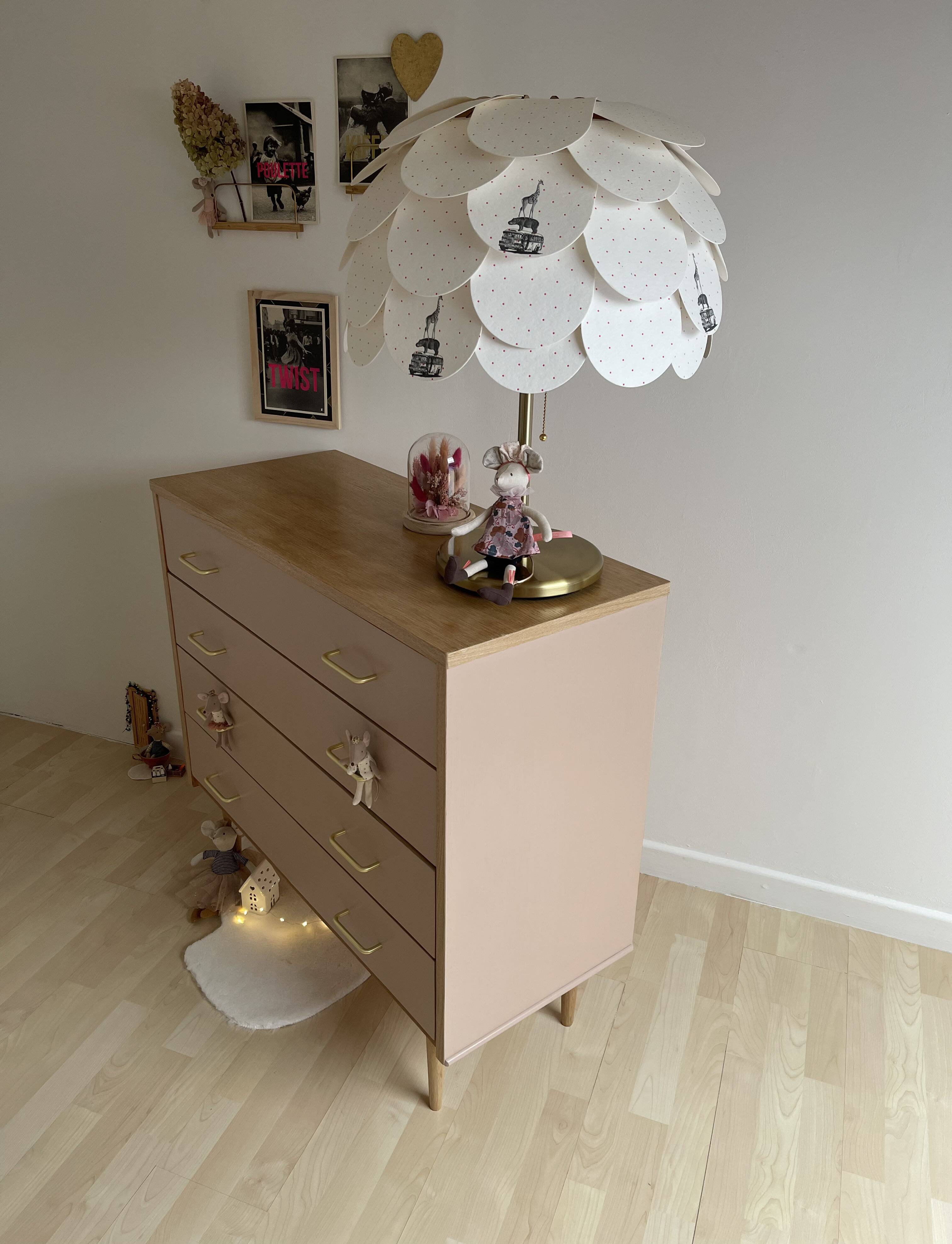 Pink tapered leg chest of drawers