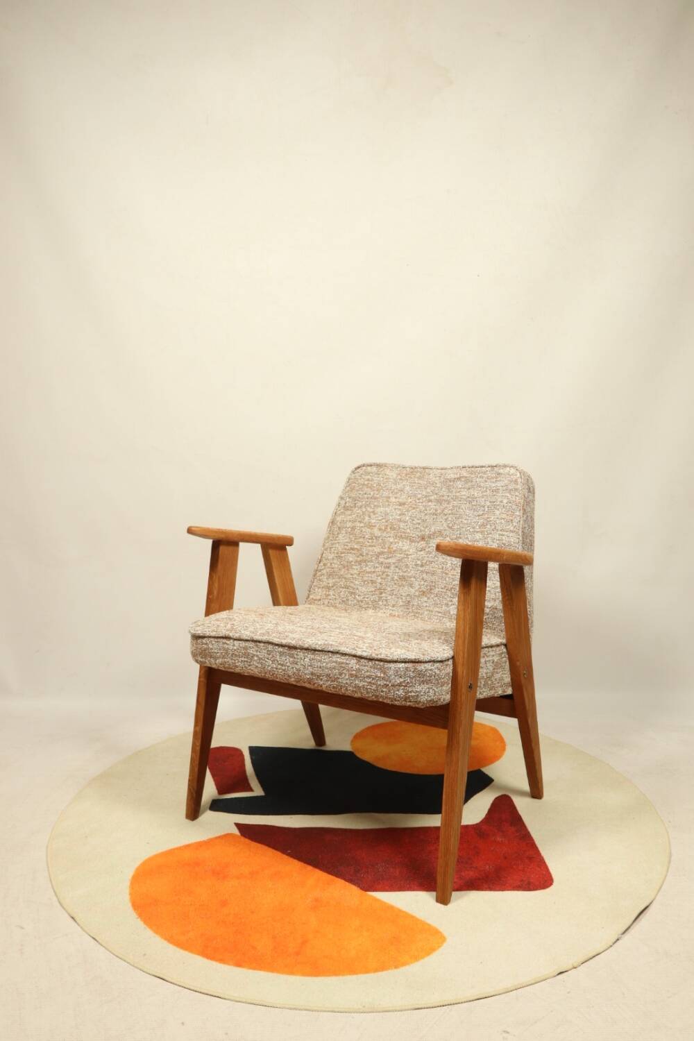 Vintage armchair brown granola oak wood design by Chierowski 366