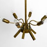 50s brass chandelier with white and transparent Murano glasses Franco Luce