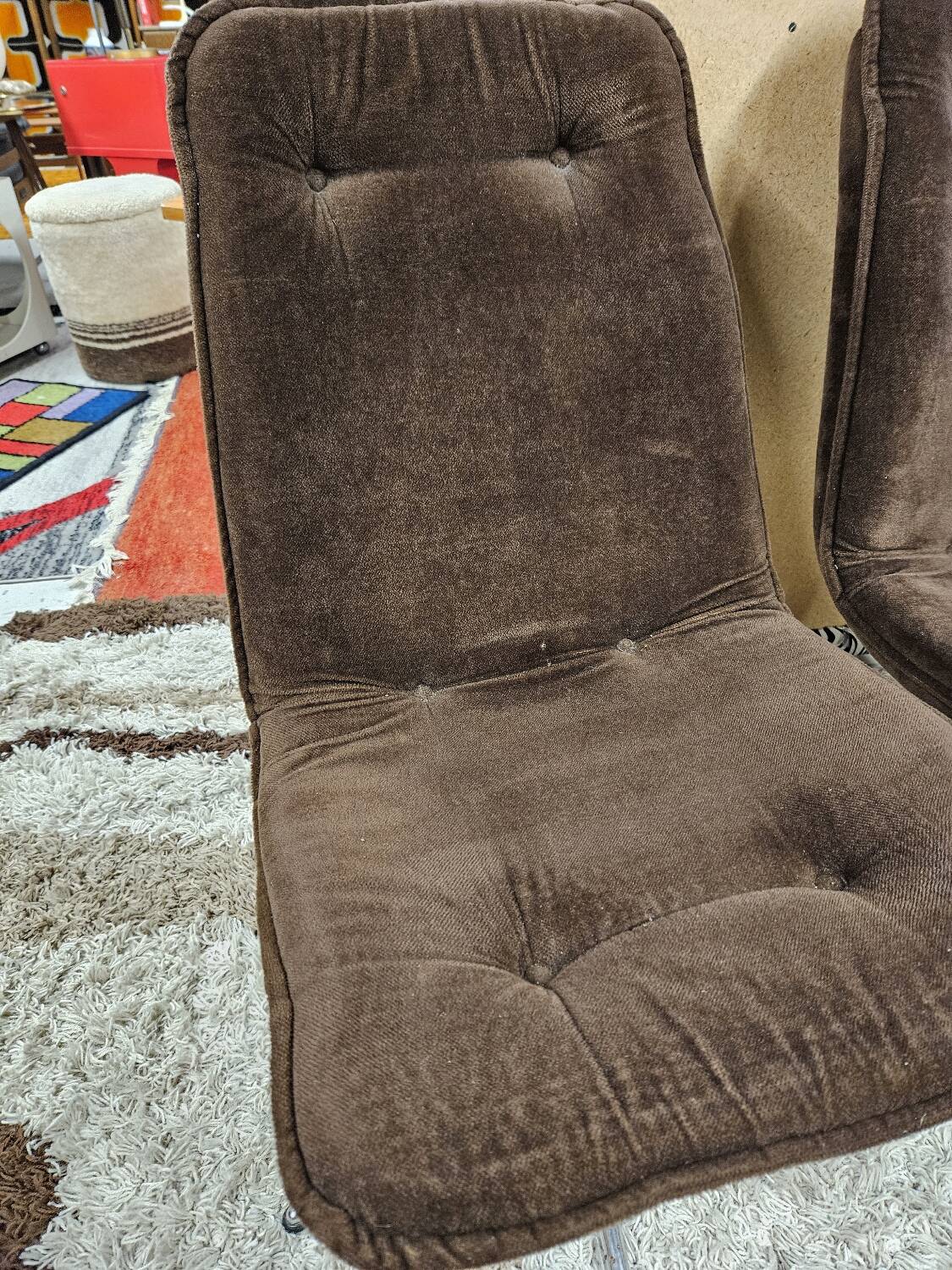 Pair of vintage velvet armchair chair 1970"