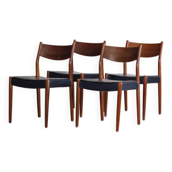 4 chaises scandinaves Fristho Franeker teck et skaï, 1960