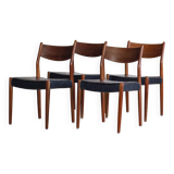 4 Scandinavian Fristho Franeker chairs in teak and faux leather, 1960.
