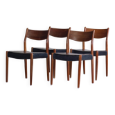 4 Scandinavian Fristho Franeker chairs in teak and skai, 1960.