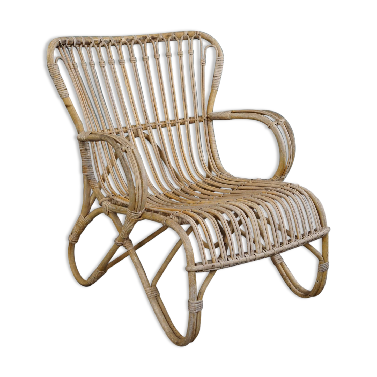 Fauteuil Belse 8 en rotin, design hollandais, 1950