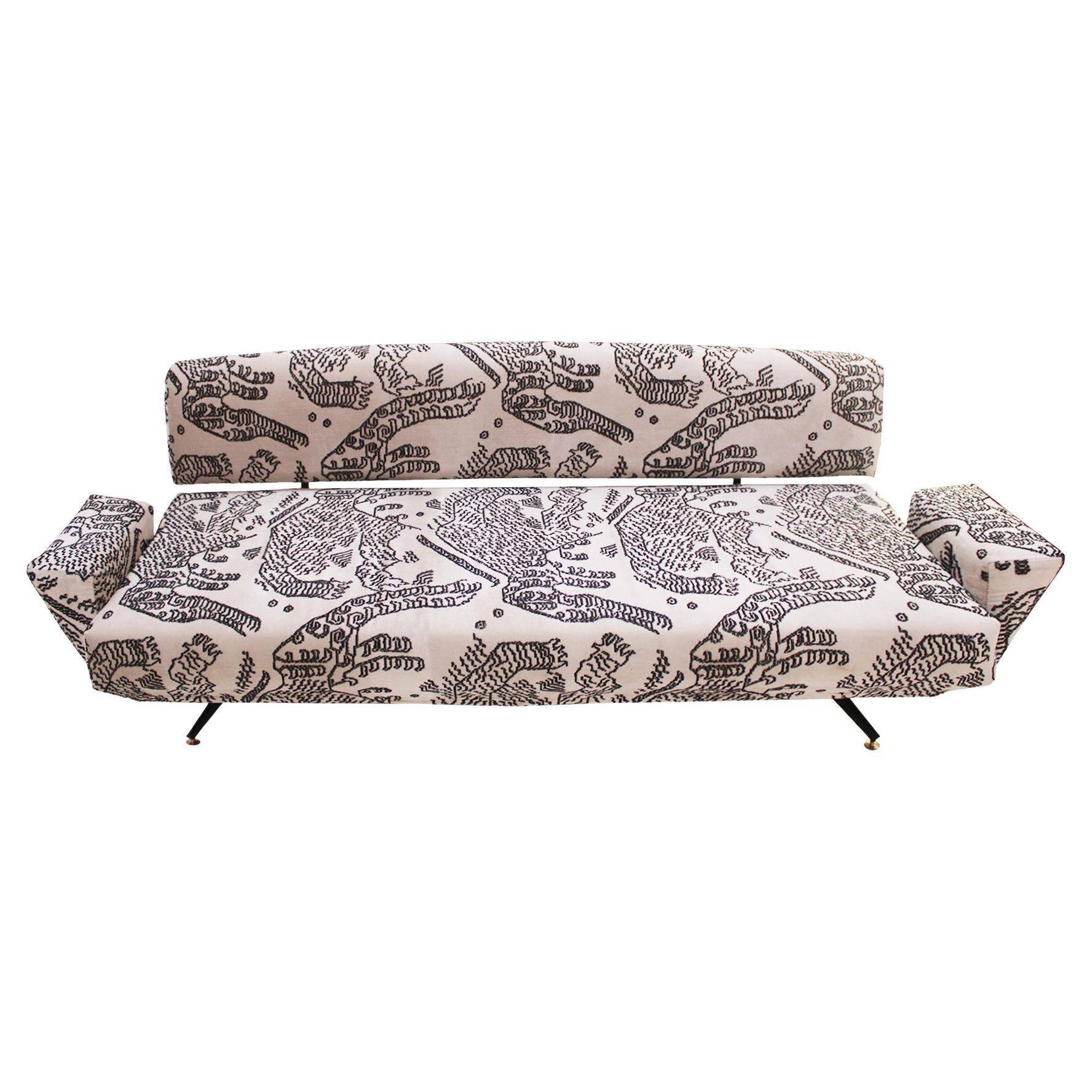 Italian Sofa Upholstered With Blanck and White Dedar fabrik , 1950s