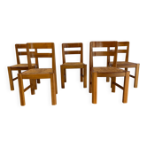 Vintage oak and wicker brutalist dining chairs, 1960s