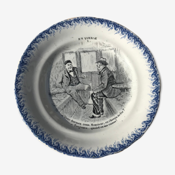 Talking plate "En voyage" n•V - faience factory Choisy le roi