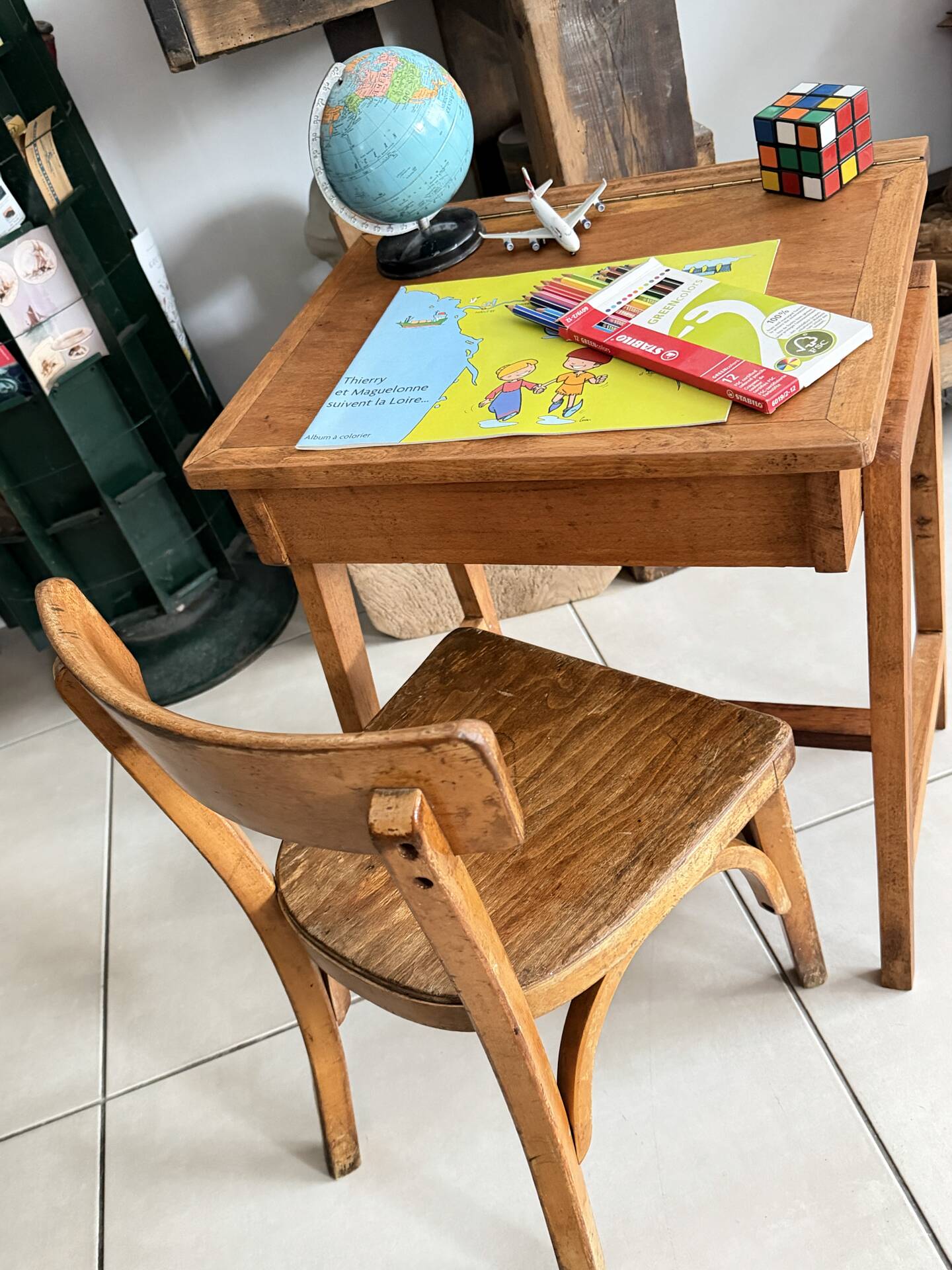 School desk and chair set stamped Baumann