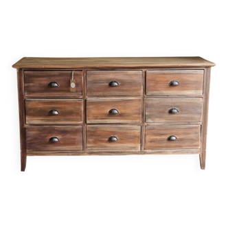 Buffet / enfilade en teck à poignées coquilles rénové | Léon