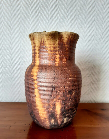 Vintage pitcher in flamed stoneware signed Guy