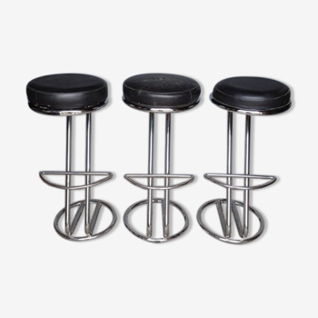 3 tabourets haut de bar metal chrome design 1970/80