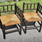 Pair of Bobbin armchairs, corner fire seat, corner