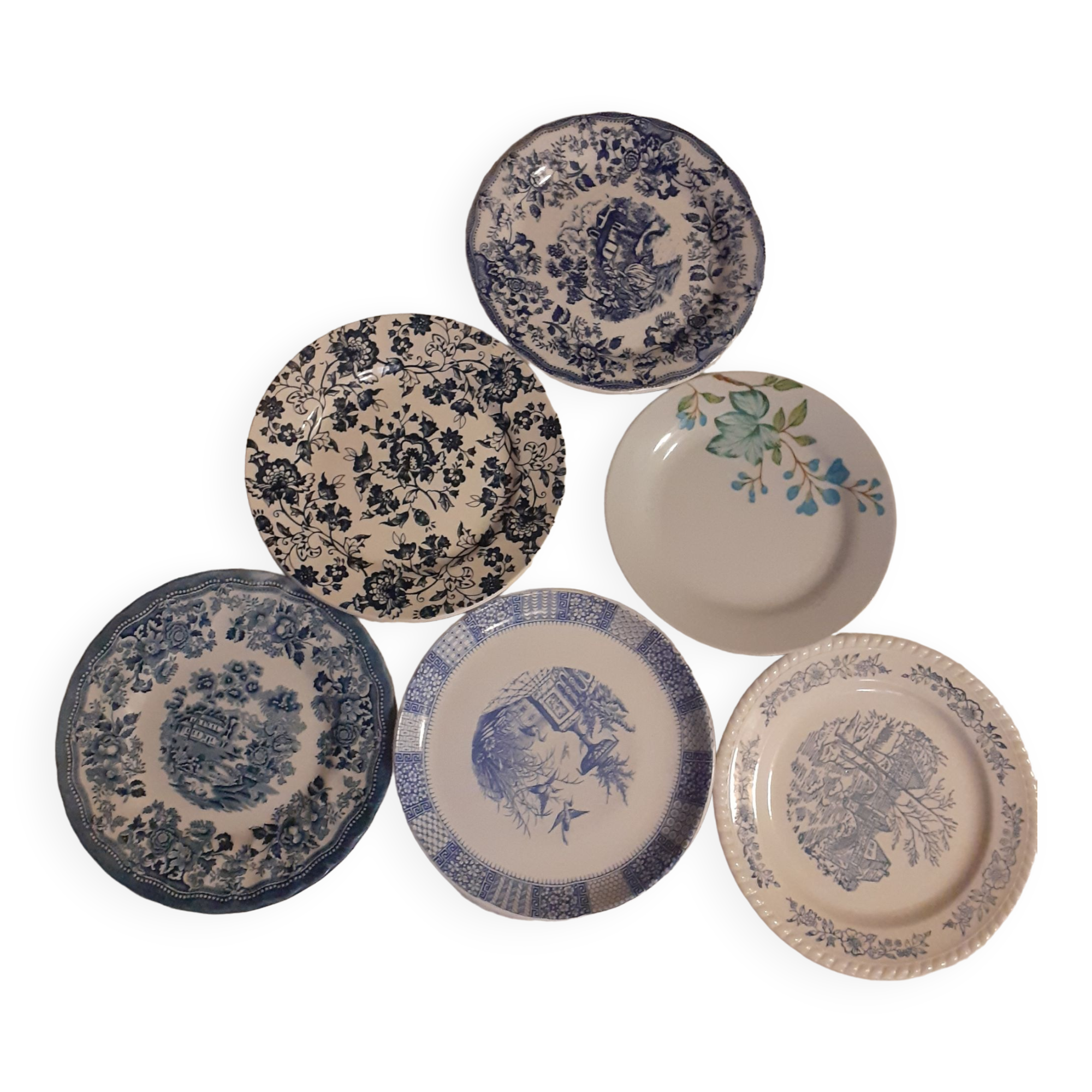 Suite of 6 retro vintage dessert plates