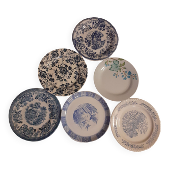 Suite of 6 retro vintage dessert plates