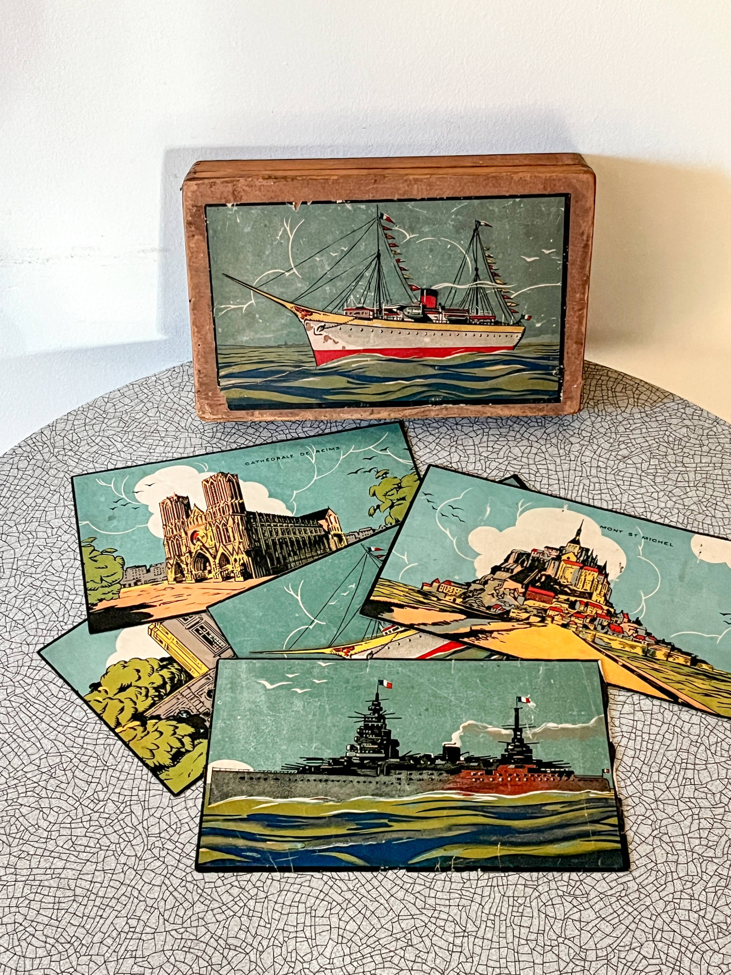 Wooden cube game in original box, antique game, early 20th century