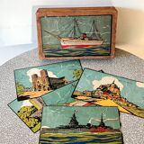 Wooden cube game in original box, antique game, early 20th century