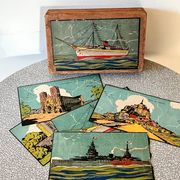 Wooden cube game in original box, antique game, early 20th century