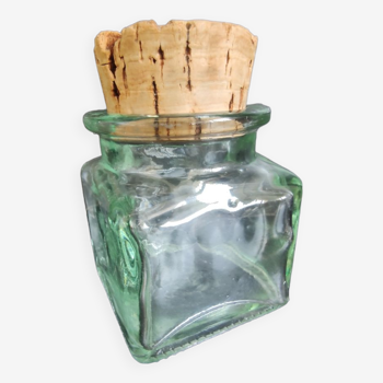 Square jar, bubbled glass apothecary jar and vintage cork stopper