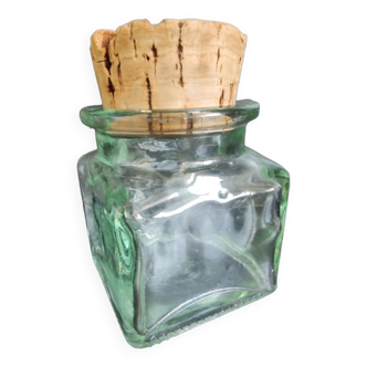 Square jar, bubbled glass apothecary jar and vintage cork stopper
